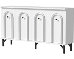 Dressoir opbergkast zijkast met 4 deuren en verstelbare planken 3D gebogen panelen multifunctionele opbergruimte voor de woonkamer eetkamer en gang 140 x 34 x 78 cm wit