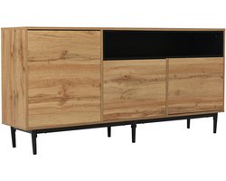 Dressoir opbergkast zijkast met open compartimenten en 3 deuren, modern en minimalistisch ontwerp, geschikt voor woonkamer, slaapkamer of eetkamer, 160x35x76cm, houtkleur