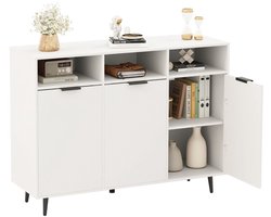 Dressoir opbergmeubel met verstelbare planken – Koffiebar meubel met 3 open vakken en deuren, wit