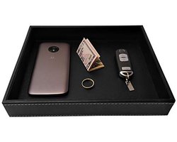 Dressoir Organizer, Bureaulade en Nachtkastorganisator in Zwart PU-leer - Multifunctionele Sleutelschaal en Valet Tray voor Mannen