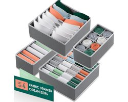 Dressoir Organizer - Grijze stoffen lade organizers met opvouwbare bakken voor ondergoed, lingerie, sokken en accessoires