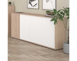 Dressoir Owen - 184x40x83cm - 4 deuren - eikdecor/wit
