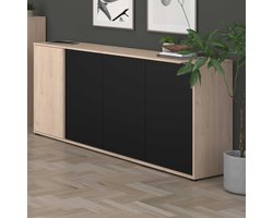 Dressoir Owen - 184x40x83cm - 4 deuren - eikdecor/zwart - Parisot - Dressoir - Bruin; Zwart - Melamine; Spaanplaat