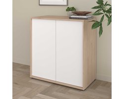Dressoir Owen - 80x40x83cm - 2 deuren - eikdecor/wit - Parisot - Halfhoge kast - Wit; Bruin - Melamine; Spaanplaat