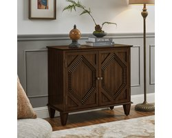 Dressoir - Retro Ontwerp Met Verstelbare Plank en Twee Deuren - Voor Woonkamer, Hal, Eetkamer of Keuken - Hout en MDF - 85,3x40x76,5 Cm - Walnoot