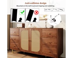 Dressoir, rotan dressoir, opbergkast met lade, onafhankelijke houten kast, keuken, huis, woonkamer, bruin, 160 x 40 x 90 cm