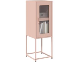 Dressoir, roze, 36 x 39 x 107 cm, koudgewalst staal met opbergruimte en metalen poten voor stabiliteit en duurzaamheid, ergonomische handgrepen, elegant meubelstuk voor keuken en badkamer