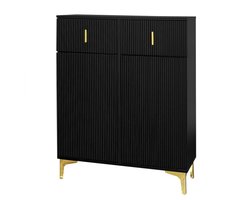 Dressoir, schoenenkast met structuurpanelen, verstelbare planken en vergulde decoraties, met laden