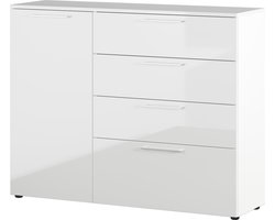 Dressoir Shiny 135cm met 1 deur & 4 lades - hoogglans wit - Germania - Woonkamerkasten - Wit; Hoogglans wit - Melamine; Spaanplaat - Woonkamerkasten -