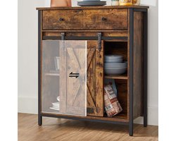 Dressoir - Sidetable - Opbergkast - Ladekast - Dressoir industrieel - Met deur - 70 x 30 x 80 cm - Bruin - Zwart