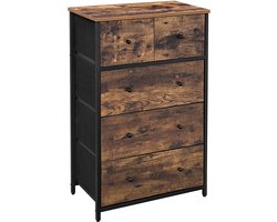 Dressoir - Sidetable - Wandtafel - Opbergkast - Ladekast - Commode - 5 stoffen lades - 56 x 30 x 89.3 cm - Bruin - Zwart