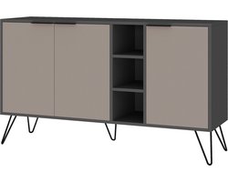 Dressoir - Stijlvol Antraciet & Licht Bruin - 142x83x35,6cm - Duurzaam Melamine