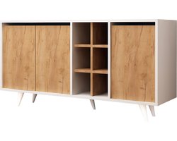 Dressoir - Stijlvol Eiken Deurtjes & Wit Design - 140x86x40cm - Duurzaam Melamine Materiaal