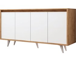 Dressoir - Stijlvol Wit & Eiken Design - 140x86x40cm - Duurzaam Melamine Materiaal