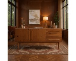 Dressoir TECCA met 2 deuren en 3 laden, eiken kleuren, commode van massief hout, verstelbare plank, woonkamermeubel in Mid-Century stijl-NoviHome