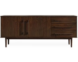 Dressoir TECCA met 2 deuren en 3 laden, walnootkleurig - ladekast van massief hout, verstelbare plank, woonkamermeubels in mid-century stijl