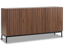 Dressoir van 150x40x80 cm met donkere nerfstructuur van eikenhout, decoratieve kast in mid-century modern stijl, 3 deuren, golvend 3D-design, verstelbare planken, anti-kantelmechanisme - stijlvolle opbergruimte voor woonkamer, eetkamer of kantoor