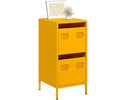 Dressoir van koudgewalst staal, mosterdgeel, klassiek, met lade, opbergmeubel voor thuis en op kantoor, 35 x 39 x 73,5 cm