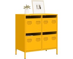 Dressoir van koudgewalst staal, mosterdgeel, klassiek, met laden, robuuste en stabiele structuur voor het organiseren, 68 x 39 x 73,5 cm