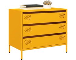 Dressoir van koudgewalst staal, mosterdgeel, klassiek, met laden, stabiele opbergkast voor thuis en op kantoor, 68 x 39 x 58,5 cm