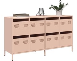 Dressoir van koudgewalst staal, roze, dressoir van koudgewalst staal, met laden, ruime opbergruimte en robuust oppervlak, 135 x 39 x 73,5 cm