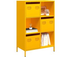 Dressoir van staal, mosterdgeel, klassiek, met lade, stabiele opbergkast voor thuis en op kantoor, 68 x 39 x 103,5 cm