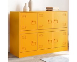 Dressoir van staal, mosterdgeel, met grote opbergruimte en frame van koudgewalst staal, 99 x 39 x 73 cm