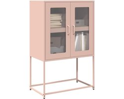 Dressoir van staal, roze, dressoir van koudgewalst staal, met grote opbergruimte en praktische deuren, 68 x 39 x 107 cm