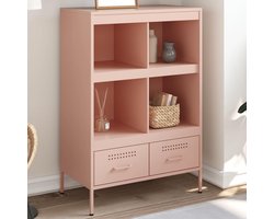 Dressoir van staal, roze, industrieel, meubels van koudgewalst staal, met grote opbergruimte en verstelbare poten, 68 x 39 x 101,5 cm