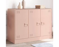 Dressoir van staal, roze, modern, met grote opbergruimte en frame van koudgewalst staal, 99 x 39 x 73 cm