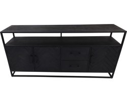 Dressoir Verona - 180x40x85 - Zwart - Mangohout/ijzer