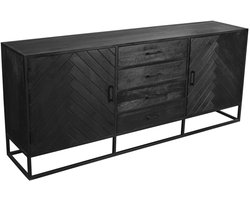 Dressoir visgraat mangohout 200cm zwart Cody industrieel duurzaam mango kast