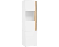 Dressoir, vitrine, opbergkast met kleurveranderende LED-verlichting, 1 transparante deur en 3 verborgen opbergruimtes, eenvoudig schoon te maken en te monteren, modern strak design, geschikt voor woonkamer, slaapkamer en keuken, 50×40×179cm wit