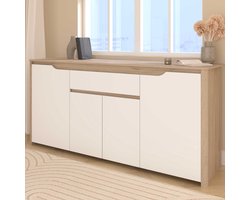 Dressoir Wendy - 184x46x86cm - 4 deuren & 1 lade - eikdecor/wit - Parisot - Dressoir - Wit; Bruin - Melamine; Spaanplaat