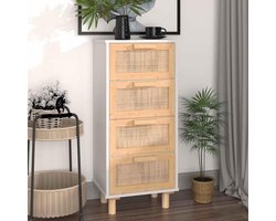Dressoir wit tuinkast voor kantoor interieur 40x30x90 cm massief hout grenen en natuurlijk rotan