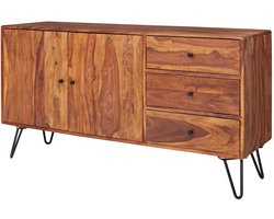 dressoir WL5.629 sheesham massief hout 145x75x40 cm landelijke ladekast | Design dressoir met 3 lades & 2 deuren | Hoge ladekast hout | Stevige woonkamer ladekast