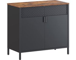 Dressoir Zwart Industrieel - Opbergkast met Houten Top en 2 Deuren - 80 x 40 x 76 cm