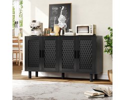 Dressoir Zwart met Gevlochten Design – 4 Deuren – 140x40x80 cm – Opbergkast voor Woonkamer & Keuken
