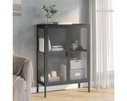Dressoir, zwarte tuinkast, tuinkast voor slaapkamer, interieur, 75 x 35 x 105 cm, glas en staal