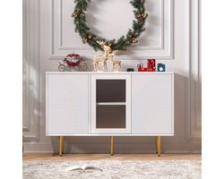 Dressoirkast – Opbergkast – Kast – Buffetkast – Wandkast – Wit – 120 cm – 3 Glazen Deuren Met Metalen Poten