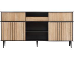 Dressoir,Ladekast met 4 schuifdeuren en 1 lade, eiken gecombineerd met zwart, afmetingen: 160 B x 40 D x 80 H