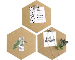 Dresz Kurk Prikbord - Prikbord - Zeshoek - Zelfklevend - 20 x 23 x 0,7 cm - Set van 3 Stuks