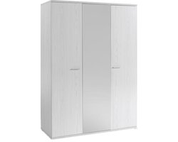 Drie-deurs draaideurskast Andante Wit - Breedte 200 cm - Hoogte 216 cm - Diepte 69 cm - Met hanggedeelte - Met planken - Met roldeur