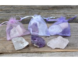 Drie eenheid - Amethist, Bergkristal en Rozekwarts - gouden driehoek