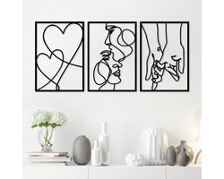 Drie Stukken Zwarte Metalen Wanddecoratie - Minimalistische en Moderne Wanddecoratie voor Slaapkamer en Woonkamer, Perfect voor Thuisdecoratie en Interieur Lovers