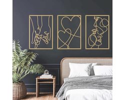 Drie Stuks Minimalistische Lijn Wall Art - Valentijnsdag Lover Kiss Hand Metalen Muurdecor - Esthetisch Modern Decor voor Slaapkamer, Badkamer en Woonkamer