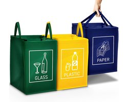 , Driedelig systeem voor afvalscheiding voor glas, plastic en papier