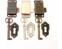 Driedelige kastsloten - sloten - meubelsloten - ladesloten - sieradenkistsloten - antieke decoratieve sloten - wit nikkel/antiek rood/antiek groen - zinklegering