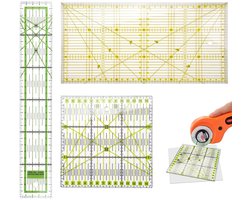 Driedelige patchwork linialenset - maten 15 x 30 cm, 15 x 15 cm en 5 x 30 cm - met hoekmarkeringen (30°/45°/60°) - transparant - geschikt voor naaien, quilten, knutselen en patchwork.