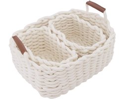 Driedelige set - Opbergmand van gevlochten katoenen touw - Geschikt voor op een plank - Compacte en mooie gevlochten opbergmand - Te gebruiken voor het opbergen van voedsel, kleding, handdoeken, boeken, enz. - Wit